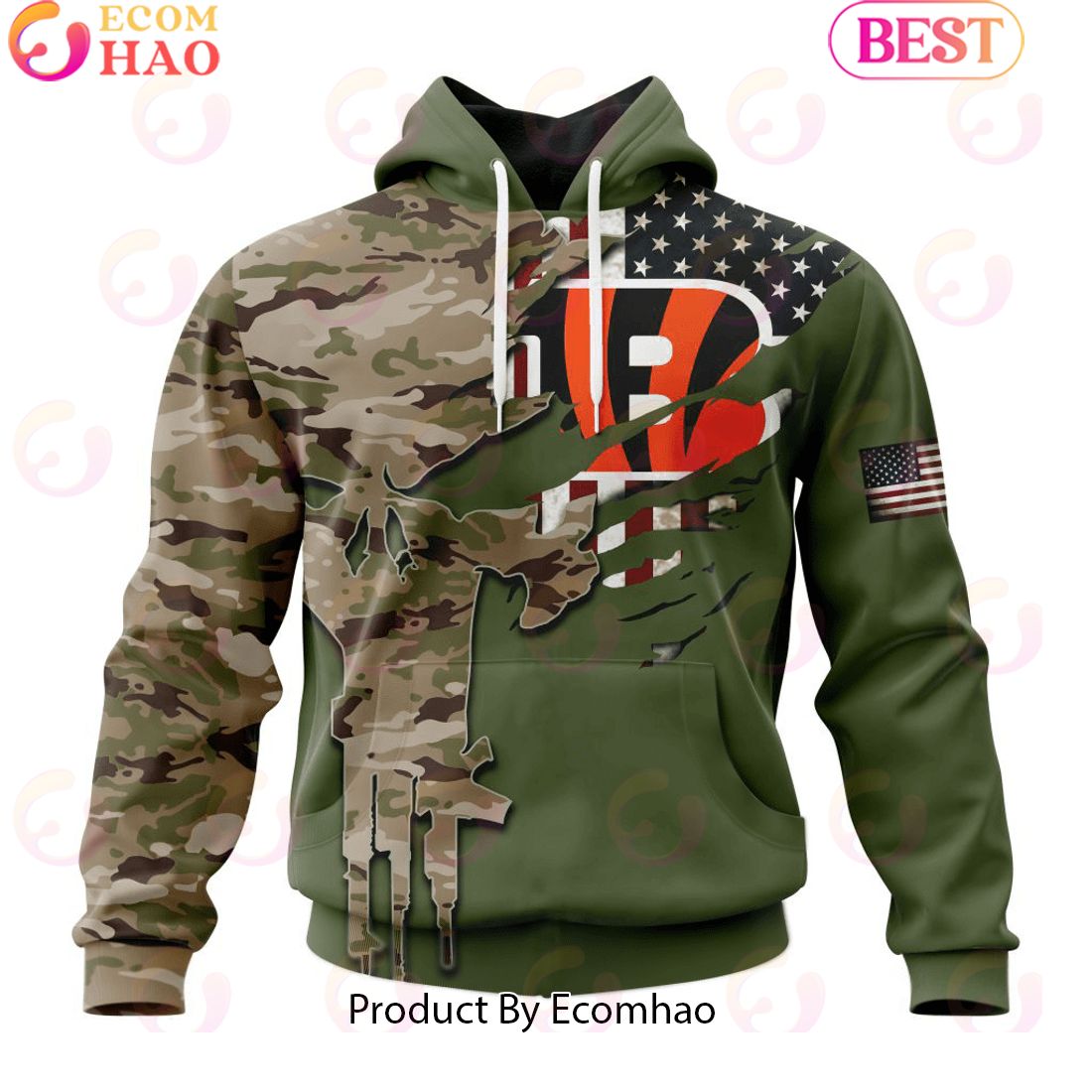 NFL Cincinnati Bengals Special Camo Design For Veterans Day 3D Hoodie