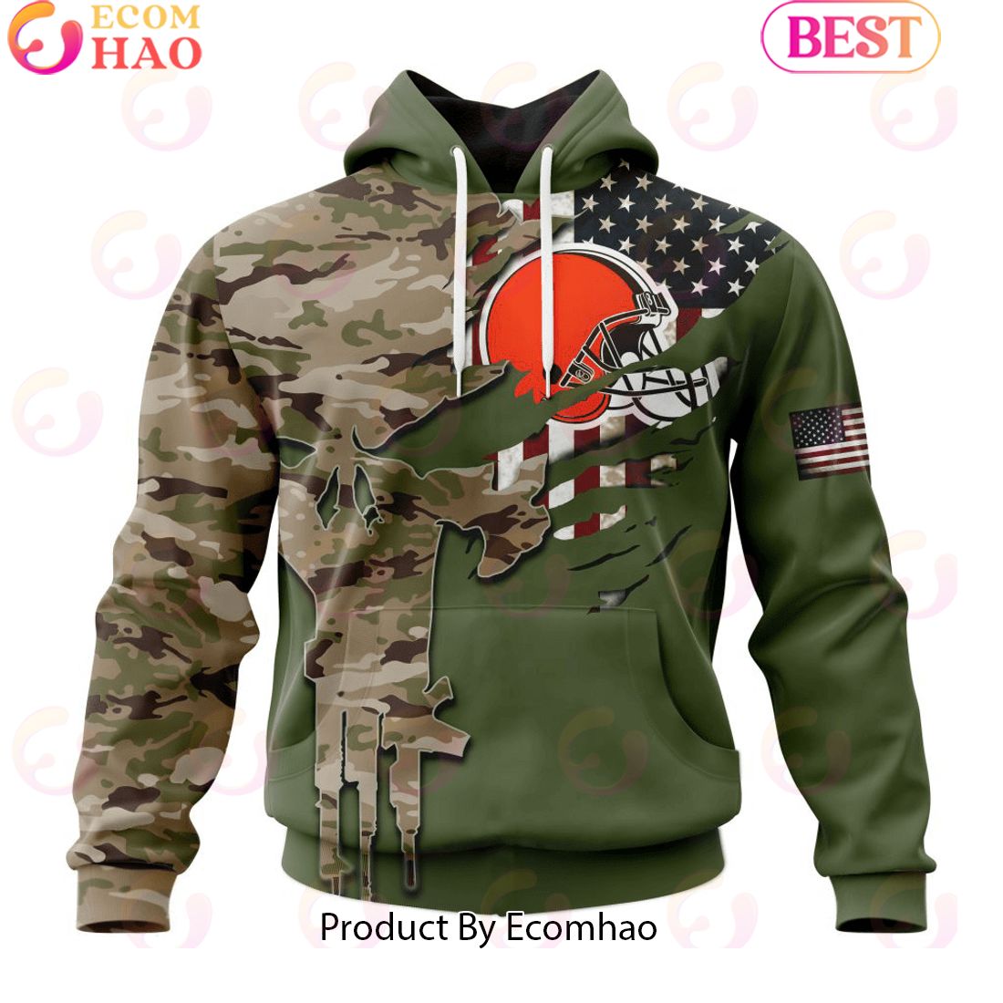 NFL Cleveland Browns Special Camo Design For Veterans Day 3D Hoodie