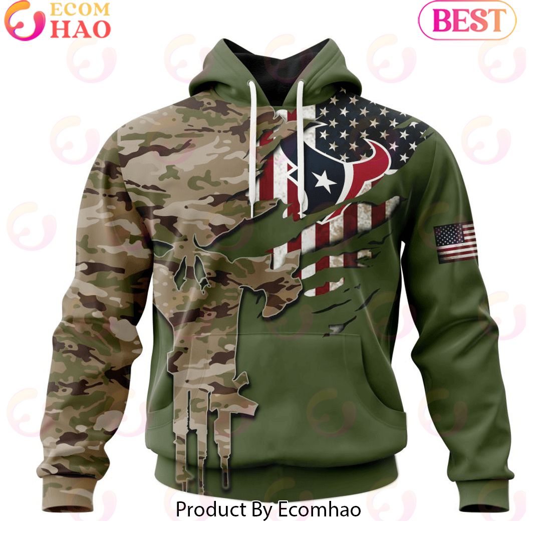 NFL Houston Texans Special Camo Design For Veterans Day 3D Hoodie