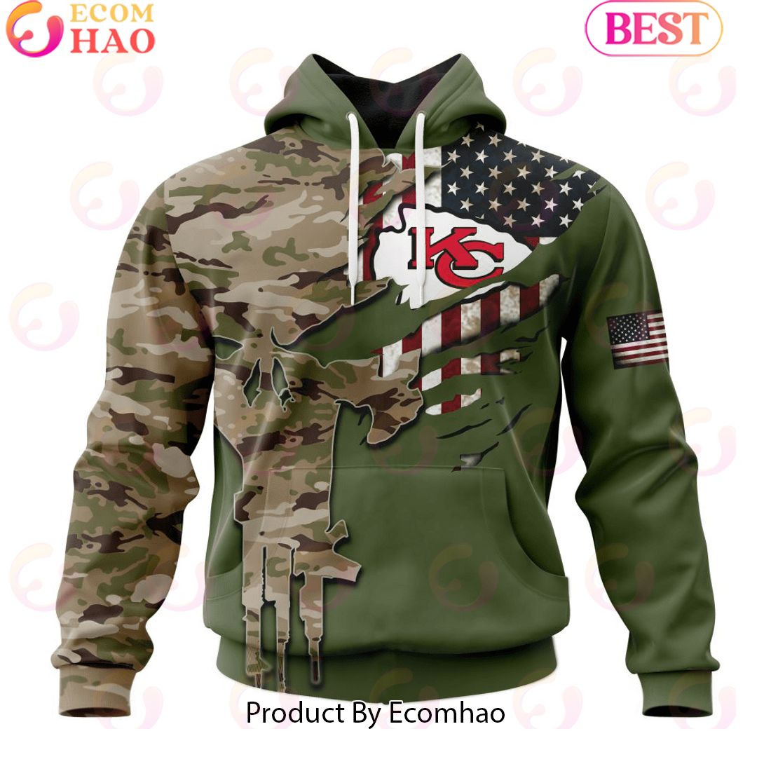 NFL Kansas City Chiefs Special Camo Design For Veterans Day 3D Hoodie