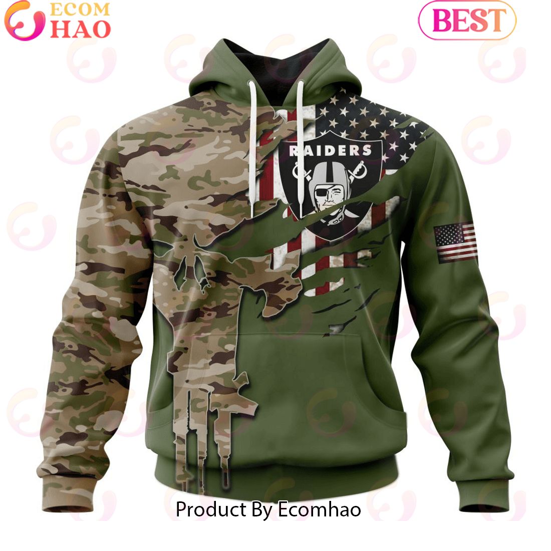 NFL Las Vegas Raiders Special Camo Design For Veterans Day 3D Hoodie