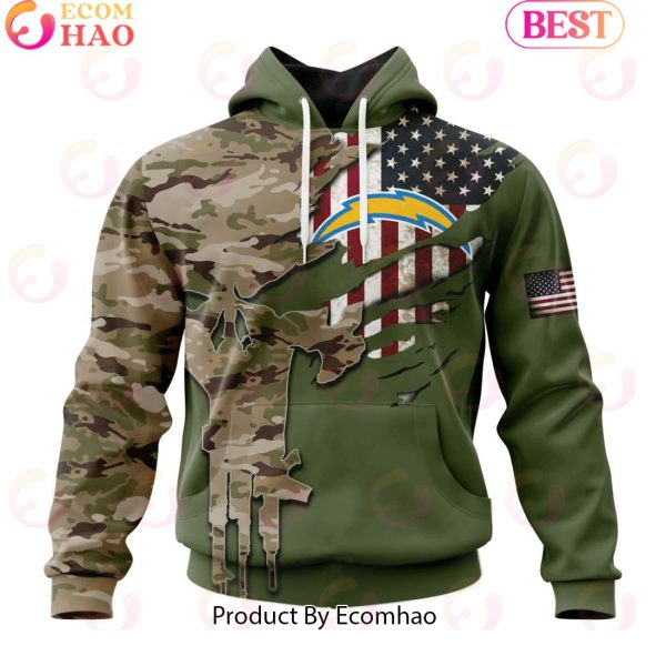 NFL Los Angeles Chargers Special Camo Design For Veterans Day 3D Hoodie