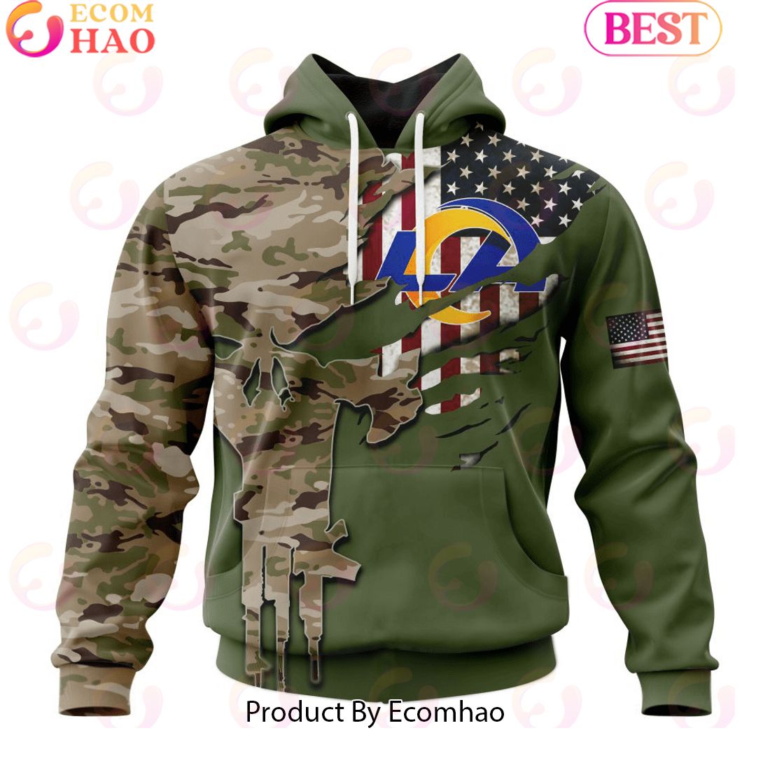 NFL Los Angeles Rams Special Camo Design For Veterans Day 3D Hoodie