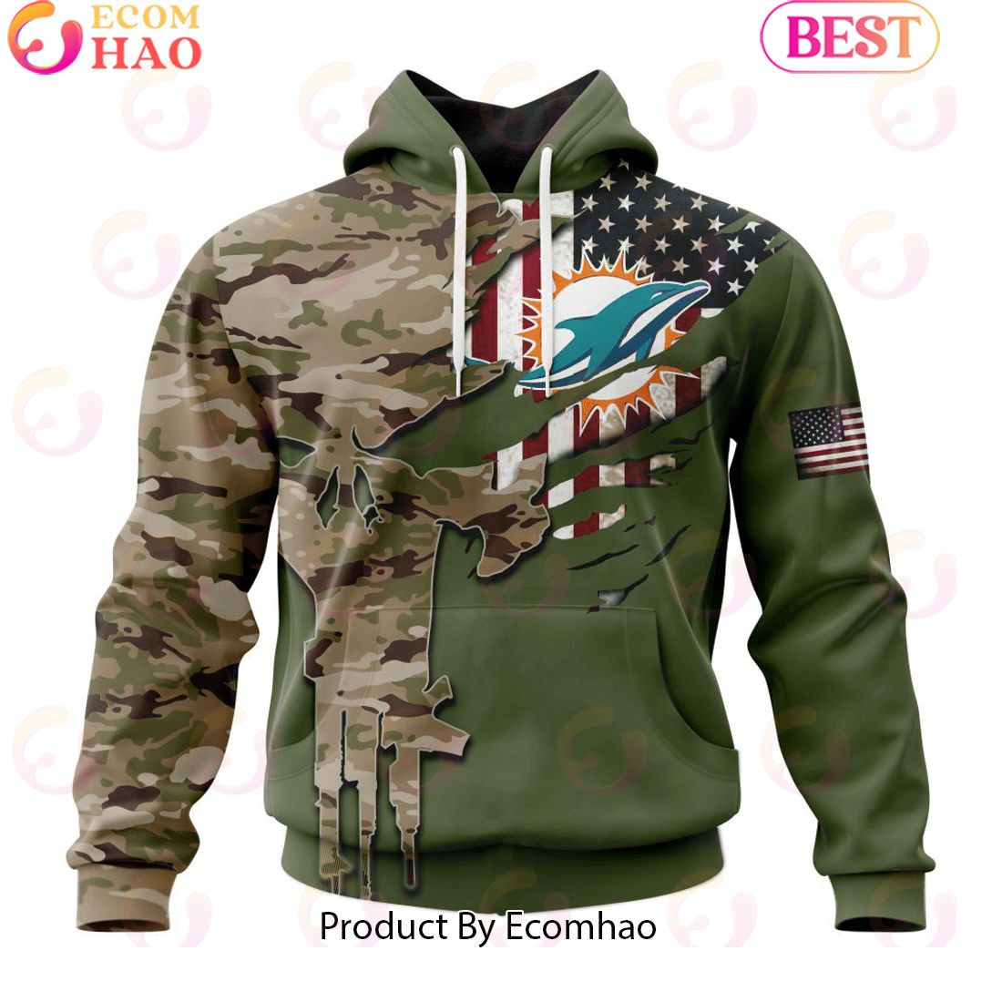 NFL Miami Dolphins Special Camo Design For Veterans Day 3D Hoodie