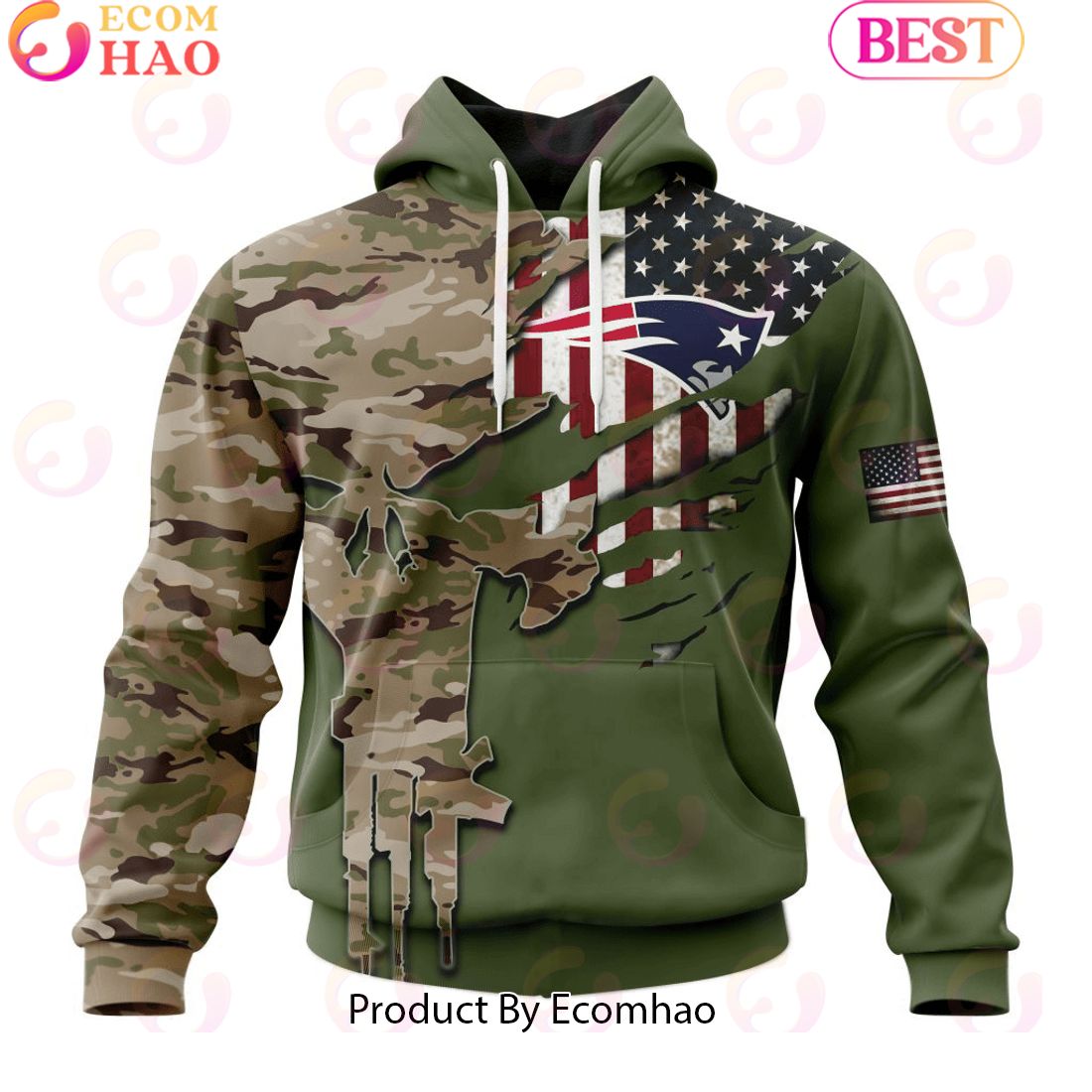 NFL New England Patriots Special Camo Design For Veterans Day 3D Hoodie