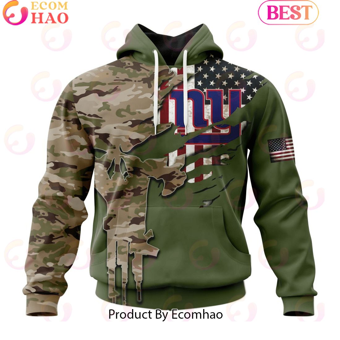 NFL New York Giants Special Camo Design For Veterans Day 3D Hoodie