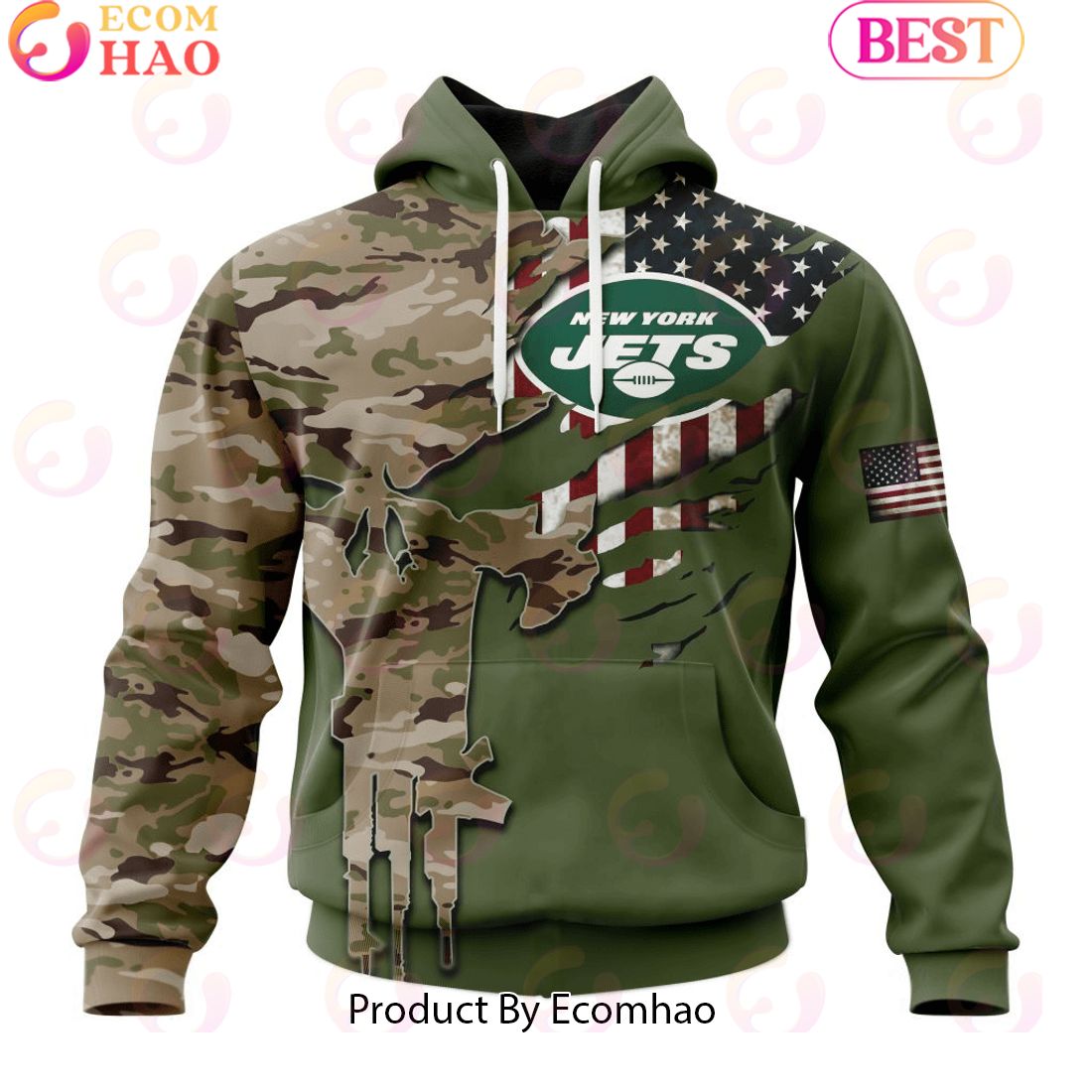 NFL New York Jets Special Camo Design For Veterans Day 3D Hoodie