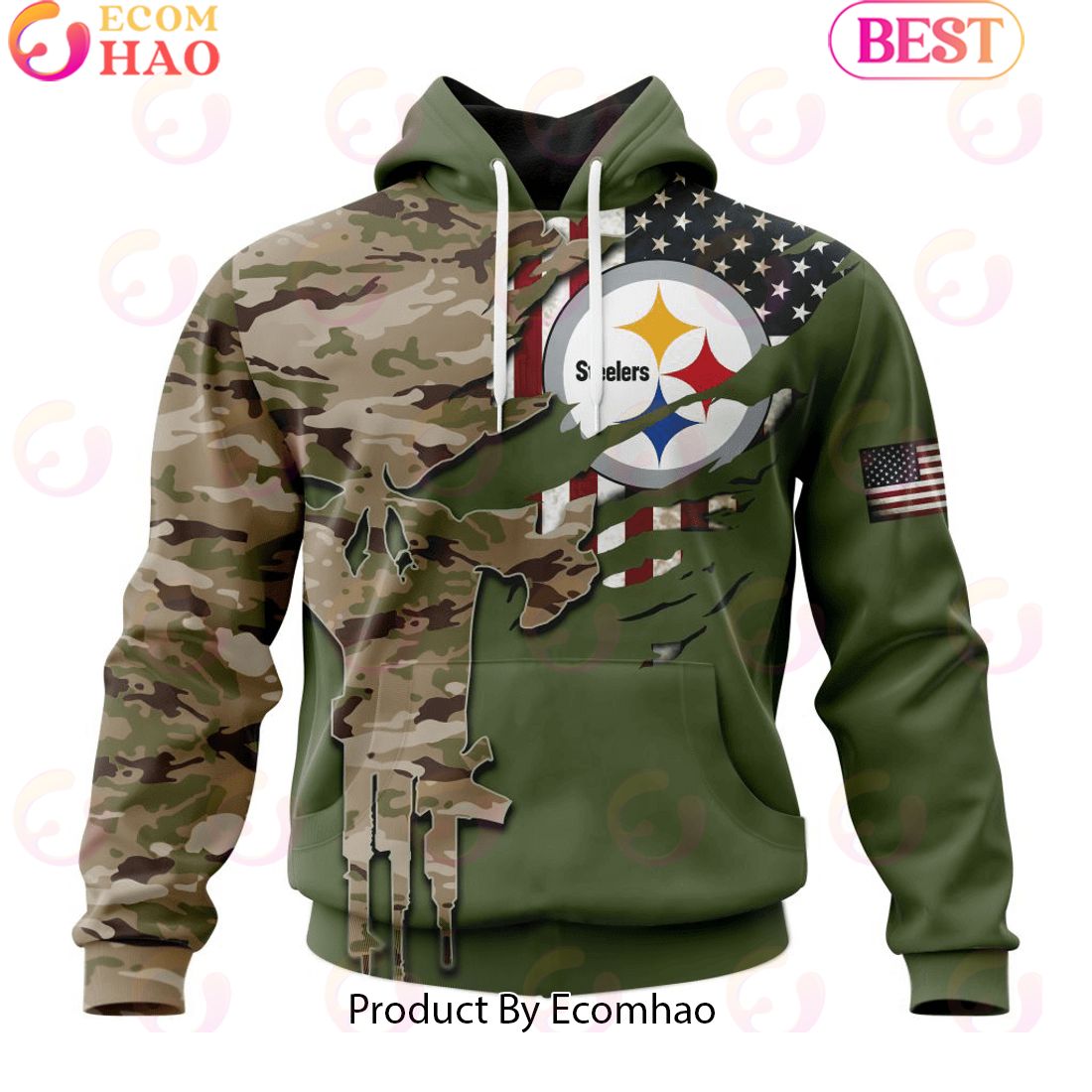 NFL Pittsburgh Steelers Special Camo Design For Veterans Day 3D Hoodie