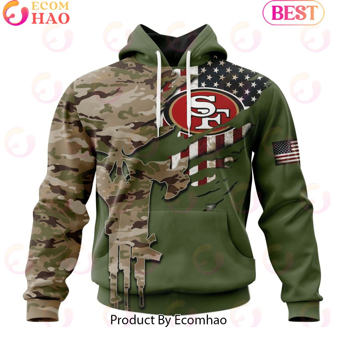 NFL San Francisco 49ers Special Camo Design For Veterans Day 3D Hoodie