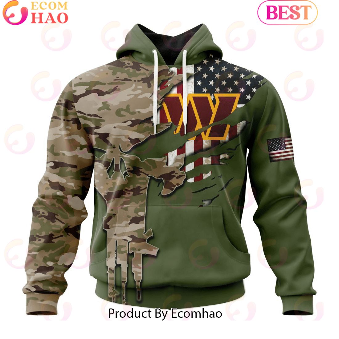 NFL Washington Commanders Special Camo Design For Veterans Day 3D Hoodie