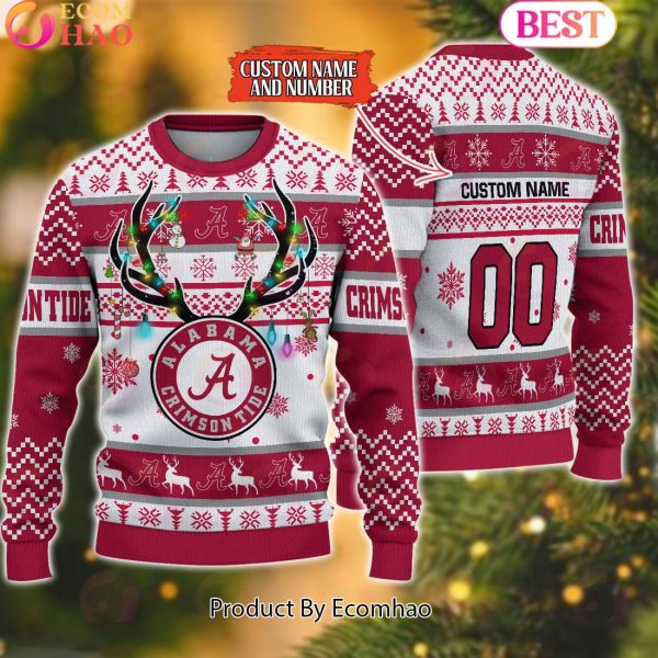 NCAA Alabama Crimson Tide Reindeer Light Ugly Christmas Sweater