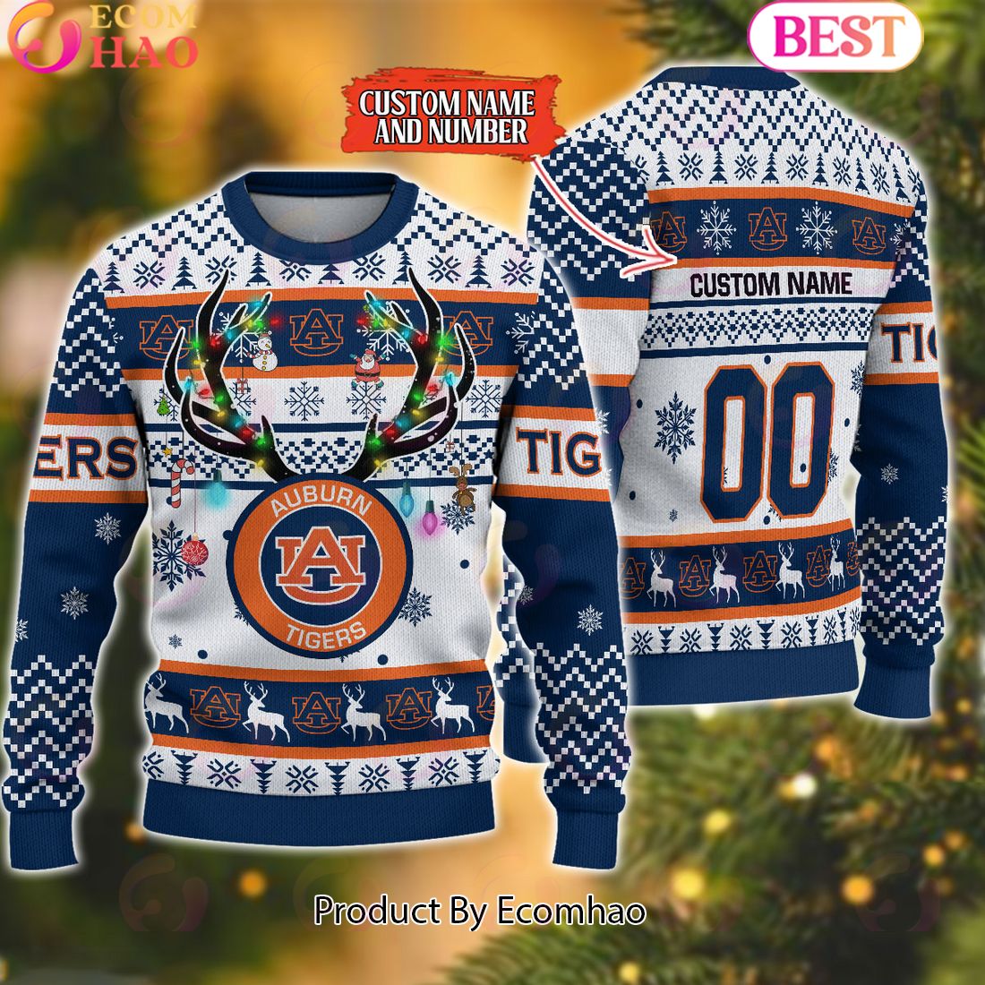 NCAA Auburn Tigers Reindeer Light Ugly Christmas Sweater