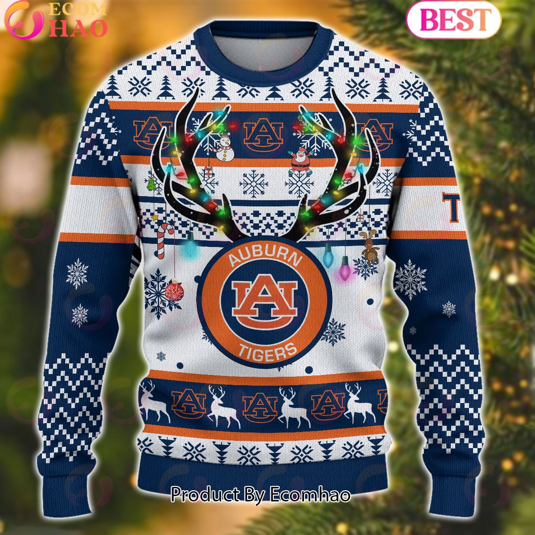 NCAA Auburn Tigers Reindeer Light Ugly Christmas Sweater