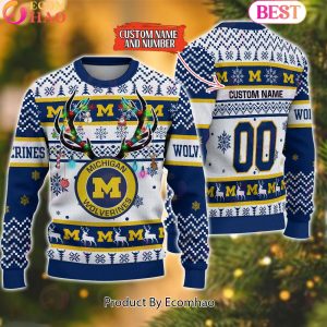 NCAA Michigan Wolverines Reindeer Light Ugly Christmas Sweater