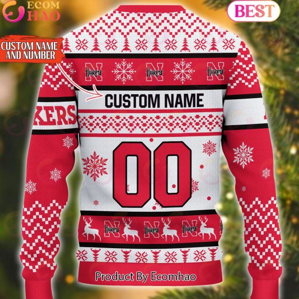 NCAA Nebraska Cornhuskers Reindeer Light Ugly Christmas Sweater