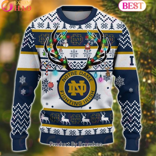 NCAA Notre Dame Fighting Irish Reindeer Light Ugly Christmas Sweater