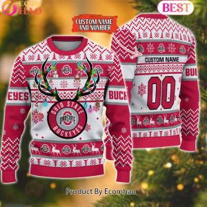 NCAA Ohio State Buckeyes Reindeer Light Ugly Christmas Sweater