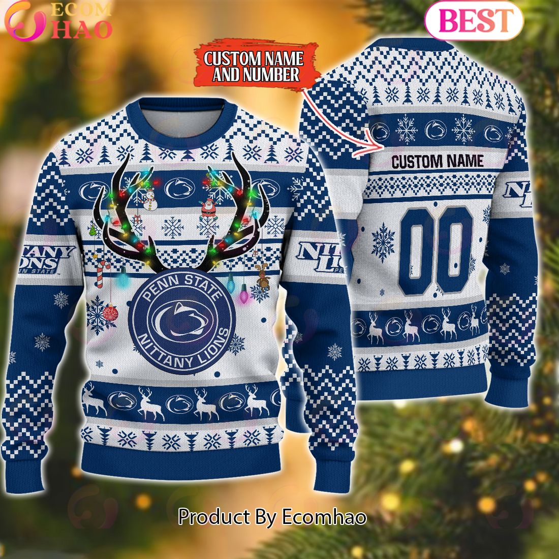 NCAA Penn State Nittany Lions Reindeer Light Ugly Christmas Sweater