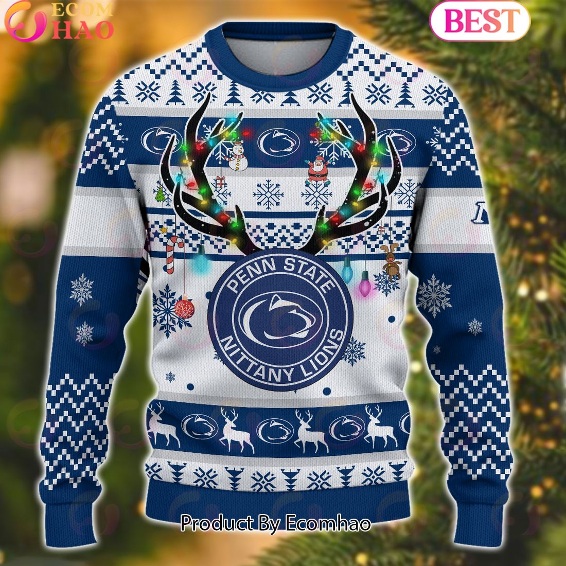 NCAA Penn State Nittany Lions Reindeer Light Ugly Christmas Sweater