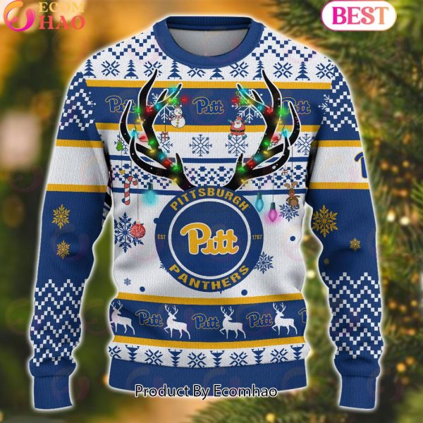 NCAA Pittsburgh Panthers Reindeer Light Ugly Christmas Sweater