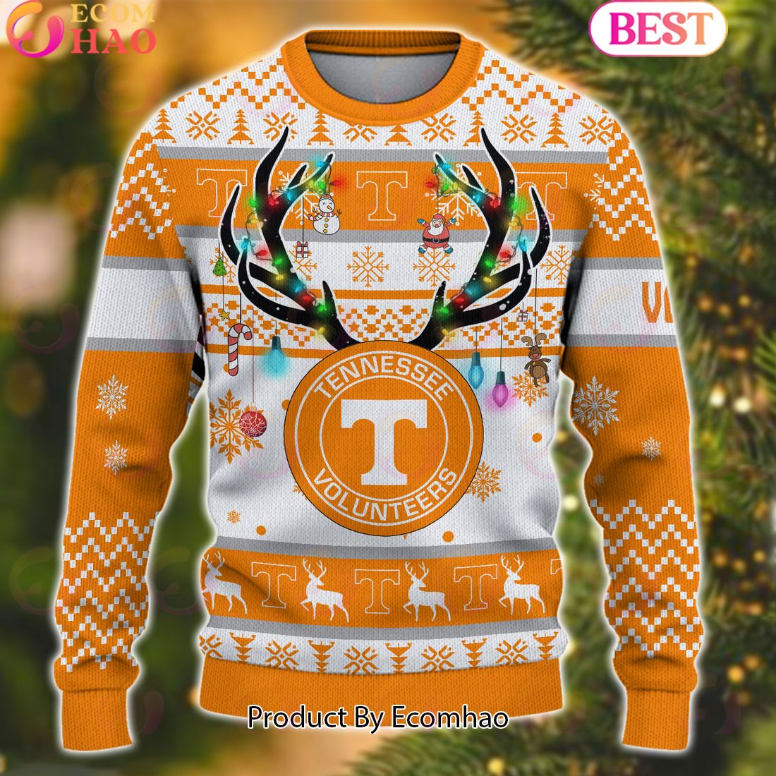 NCAA Tennessee Volunteers Reindeer Light Ugly Christmas Sweater