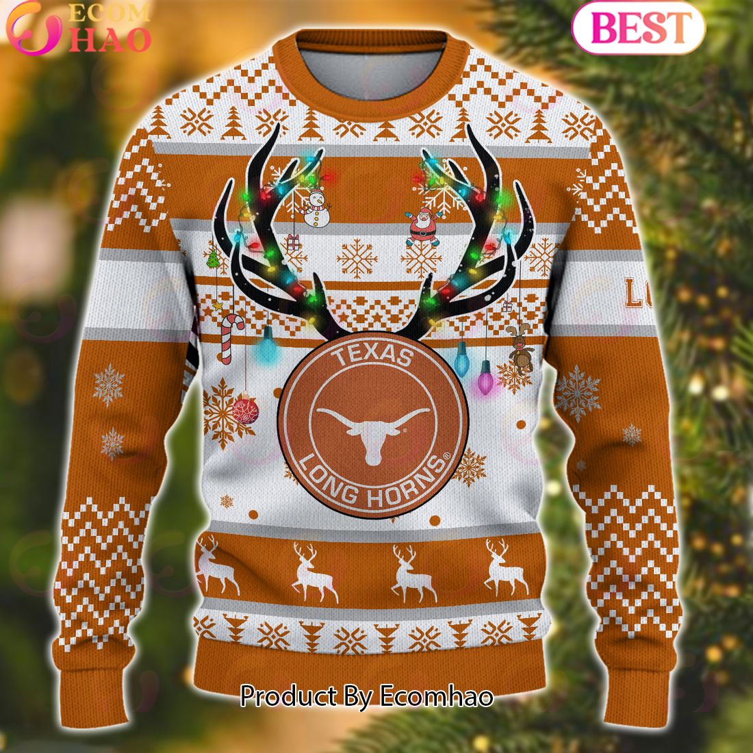 NCAA Texas Longhorns Reindeer Light Ugly Christmas Sweater