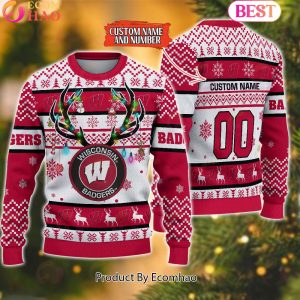 NCAA Wisconsin Badgers  Reindeer Light Ugly Christmas Sweater