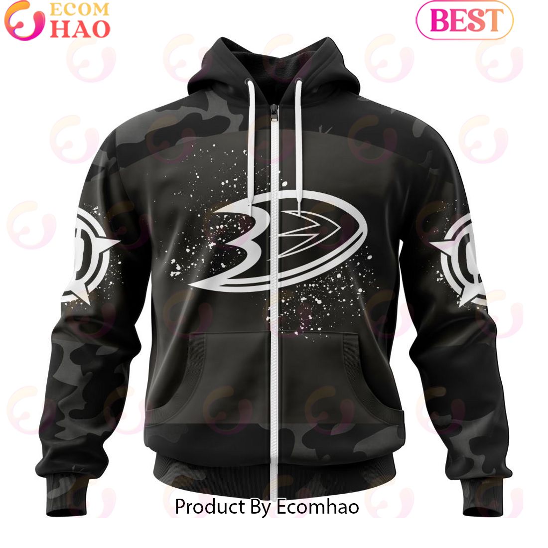 Personalized NHL Anaheim Ducks Special Black Camo Design For Veterans Day 3D Hoodie