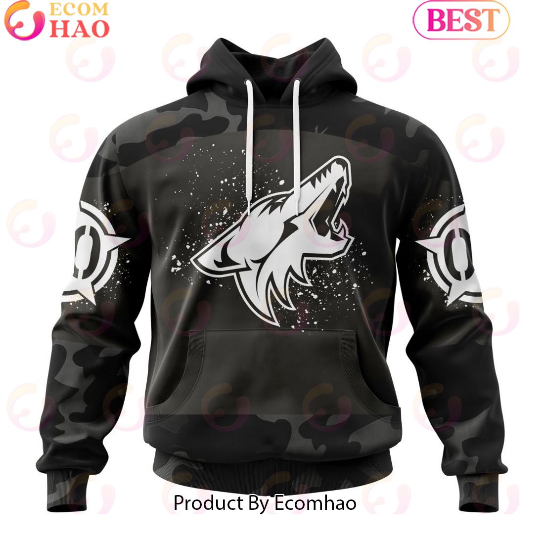 Personalized NHL Arizona Coyotes Special Black Camo Design For Veterans Day 3D Hoodie