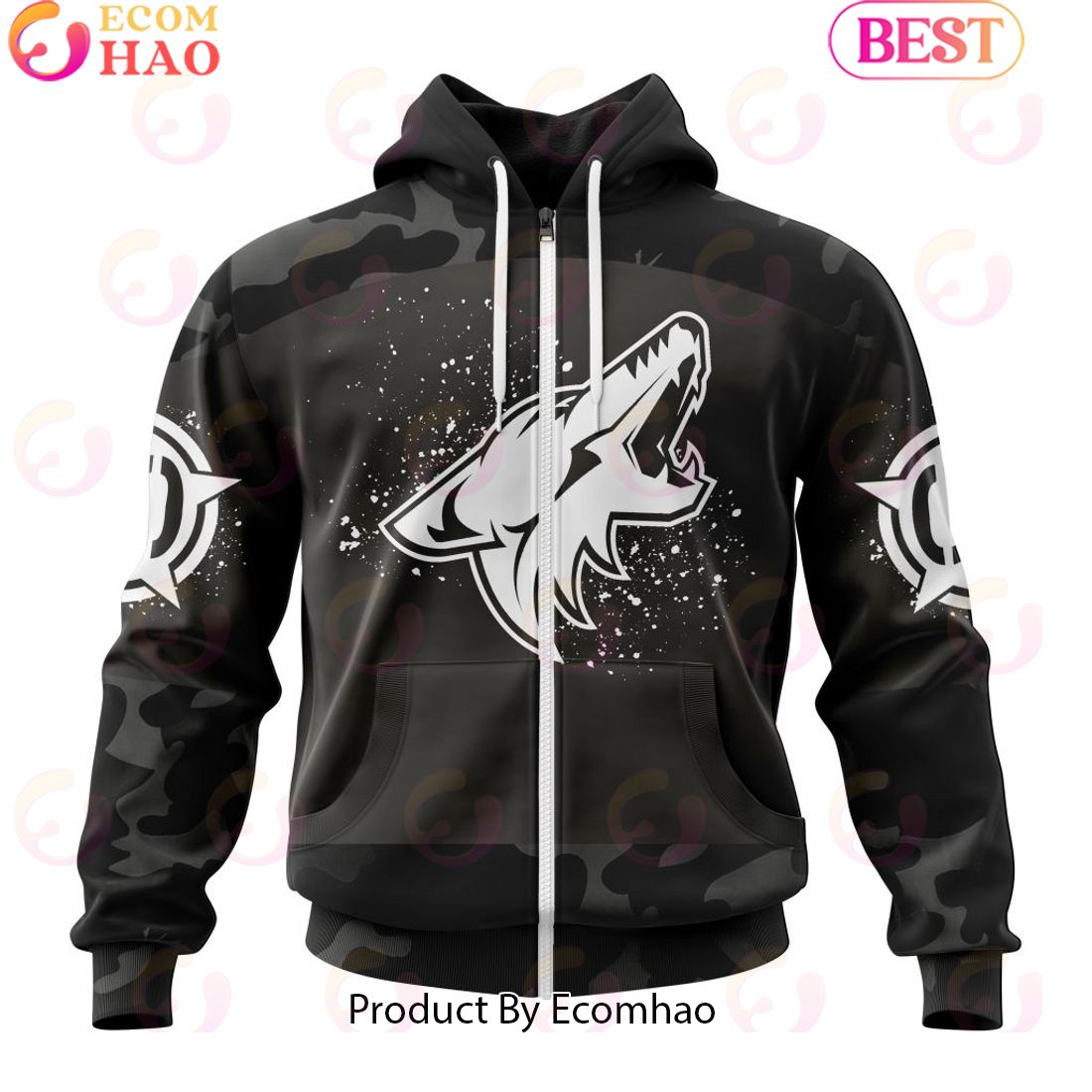 Personalized NHL Arizona Coyotes Special Black Camo Design For Veterans Day 3D Hoodie