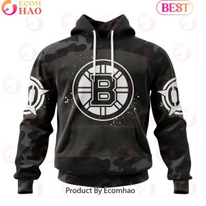 Personalized NHL Boston Bruins Special Black Camo Design For Veterans Day 3D Hoodie
