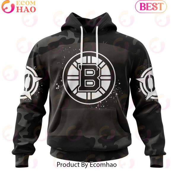 Personalized NHL Boston Bruins Special Black Camo Design For Veterans Day 3D Hoodie