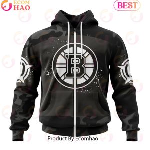Personalized NHL Boston Bruins Special Black Camo Design For Veterans Day 3D Hoodie