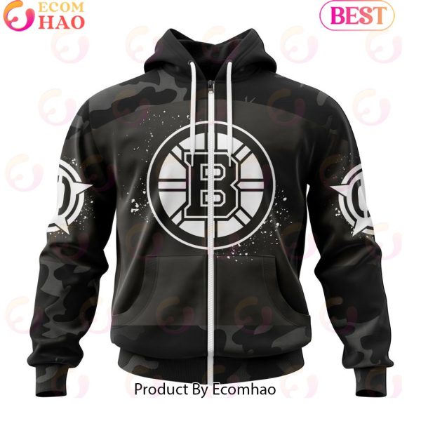 Personalized NHL Boston Bruins Special Black Camo Design For Veterans Day 3D Hoodie