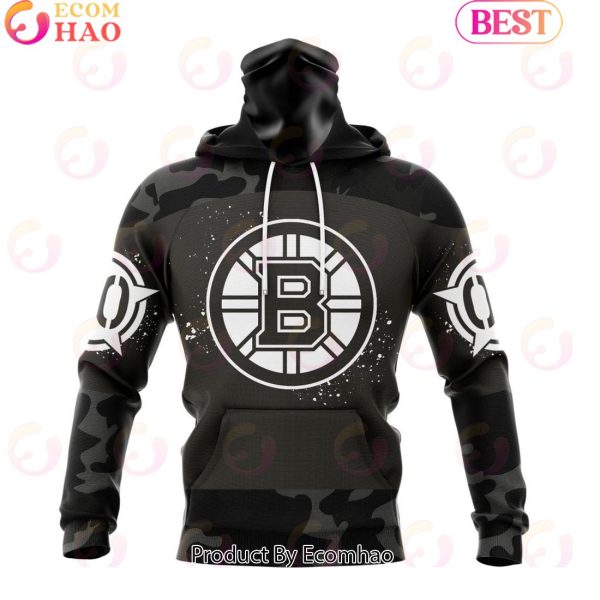 Personalized NHL Boston Bruins Special Black Camo Design For Veterans Day 3D Hoodie