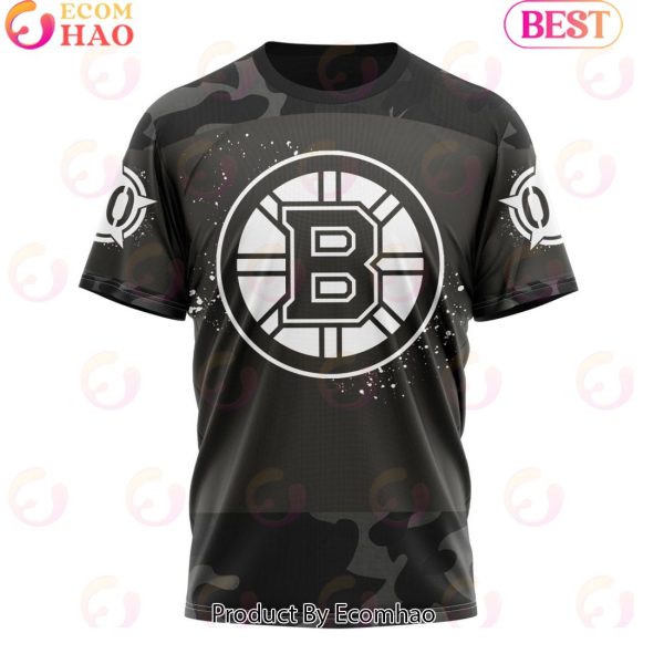Personalized NHL Boston Bruins Special Black Camo Design For Veterans Day 3D Hoodie