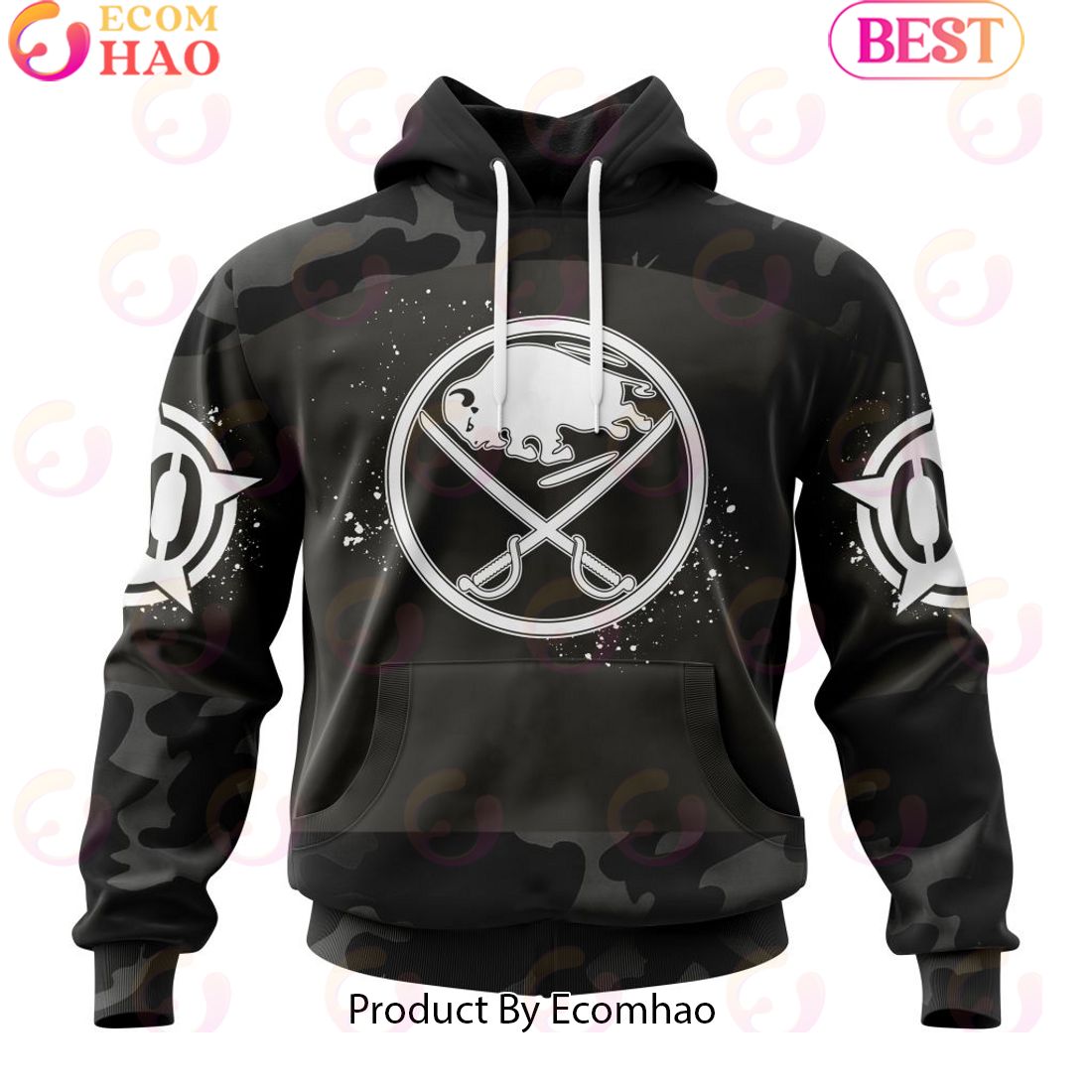 Personalized NHL Buffalo Sabres Special Black Camo Design For Veterans Day 3D Hoodie