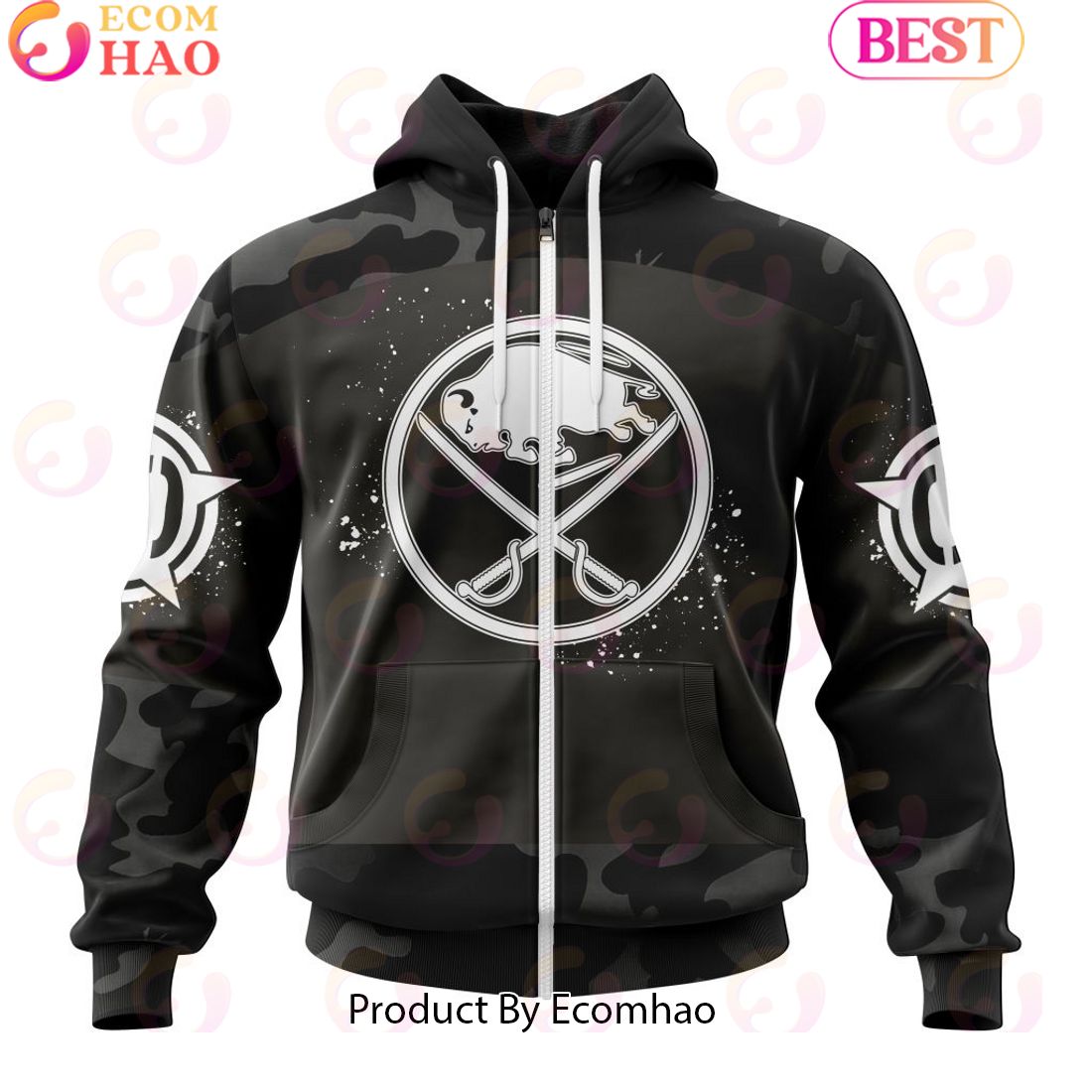 Personalized NHL Buffalo Sabres Special Black Camo Design For Veterans Day 3D Hoodie