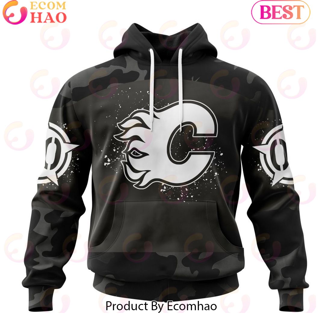 Personalized NHL Calgary Flames Special Black Camo Design For Veterans Day 3D Hoodie