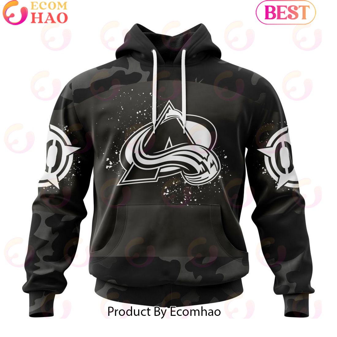 Personalized NHL Colorado Avalanche Special Black Camo Design For Veterans Day 3D Hoodie