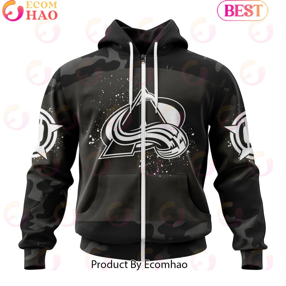 Personalized NHL Colorado Avalanche Special Black Camo Design For Veterans Day 3D Hoodie