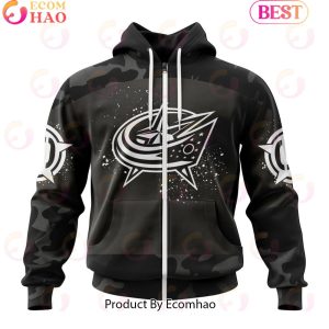 Personalized NHL Columbus Blue Jackets Special Black Camo Design For Veterans Day 3D Hoodie