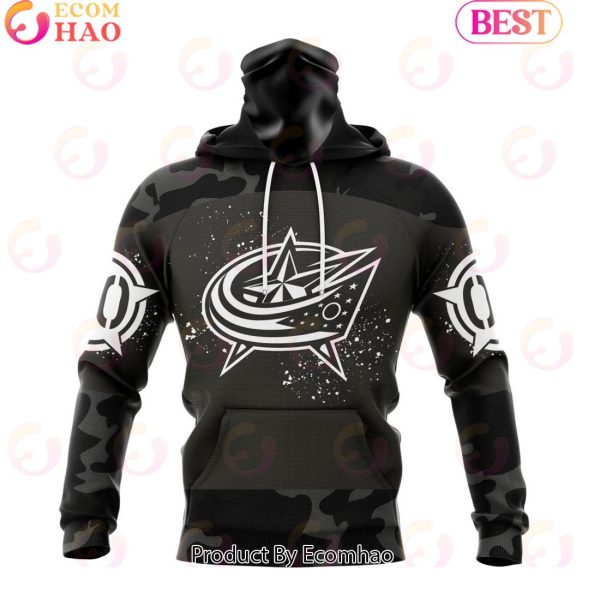 Personalized NHL Columbus Blue Jackets Special Black Camo Design For Veterans Day 3D Hoodie