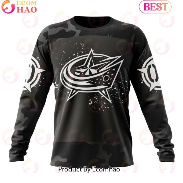 Personalized NHL Columbus Blue Jackets Special Black Camo Design For Veterans Day 3D Hoodie