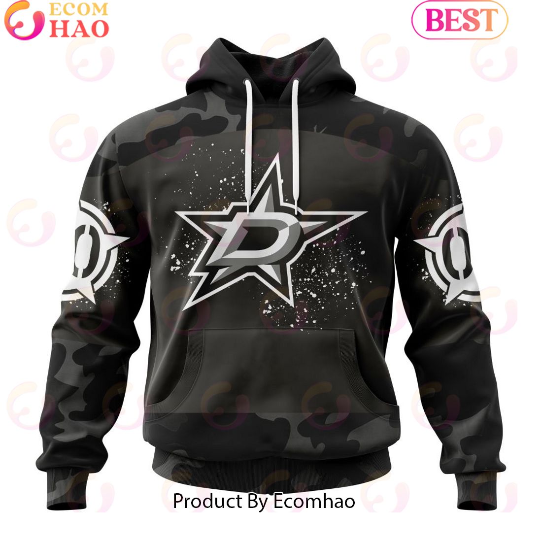 Personalized NHL Dallas Stars Special Black Camo Design For Veterans Day 3D Hoodie