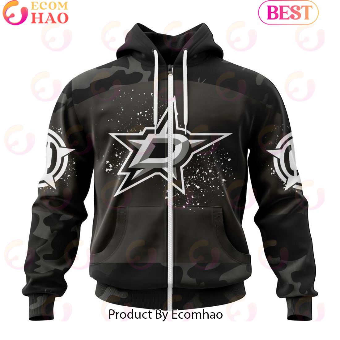 Personalized NHL Dallas Stars Special Black Camo Design For Veterans Day 3D Hoodie