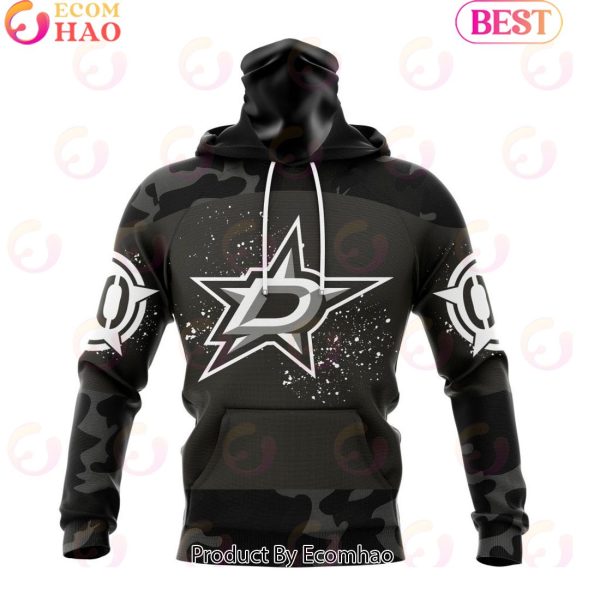 Personalized NHL Dallas Stars Special Black Camo Design For Veterans Day 3D Hoodie