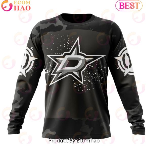 Personalized NHL Dallas Stars Special Black Camo Design For Veterans Day 3D Hoodie