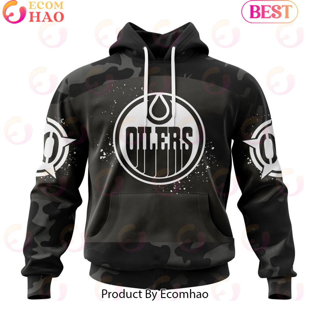 Personalized NHL Edmonton Oilers Special Black Camo Design For Veterans Day 3D Hoodie