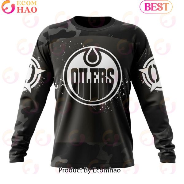 Personalized NHL Edmonton Oilers Special Black Camo Design For Veterans Day 3D Hoodie